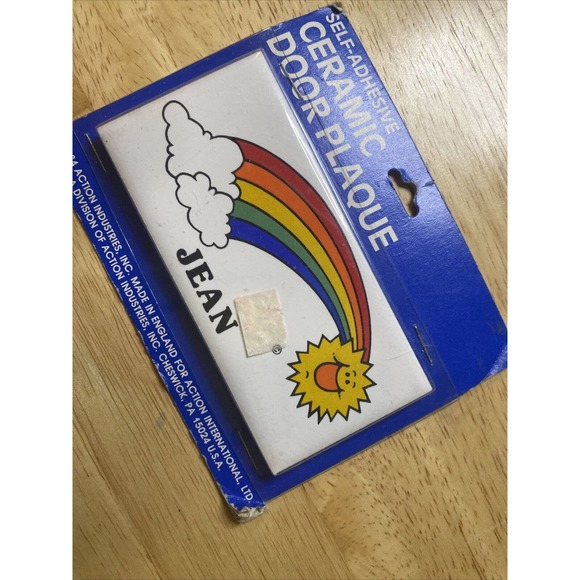 VINTAGE/RETRO JEAN RAINBOW&SUN NEW DEAD STOCK CERAMIC DOOR NAME PLAQUE 1984!! - Picture 2 of 12